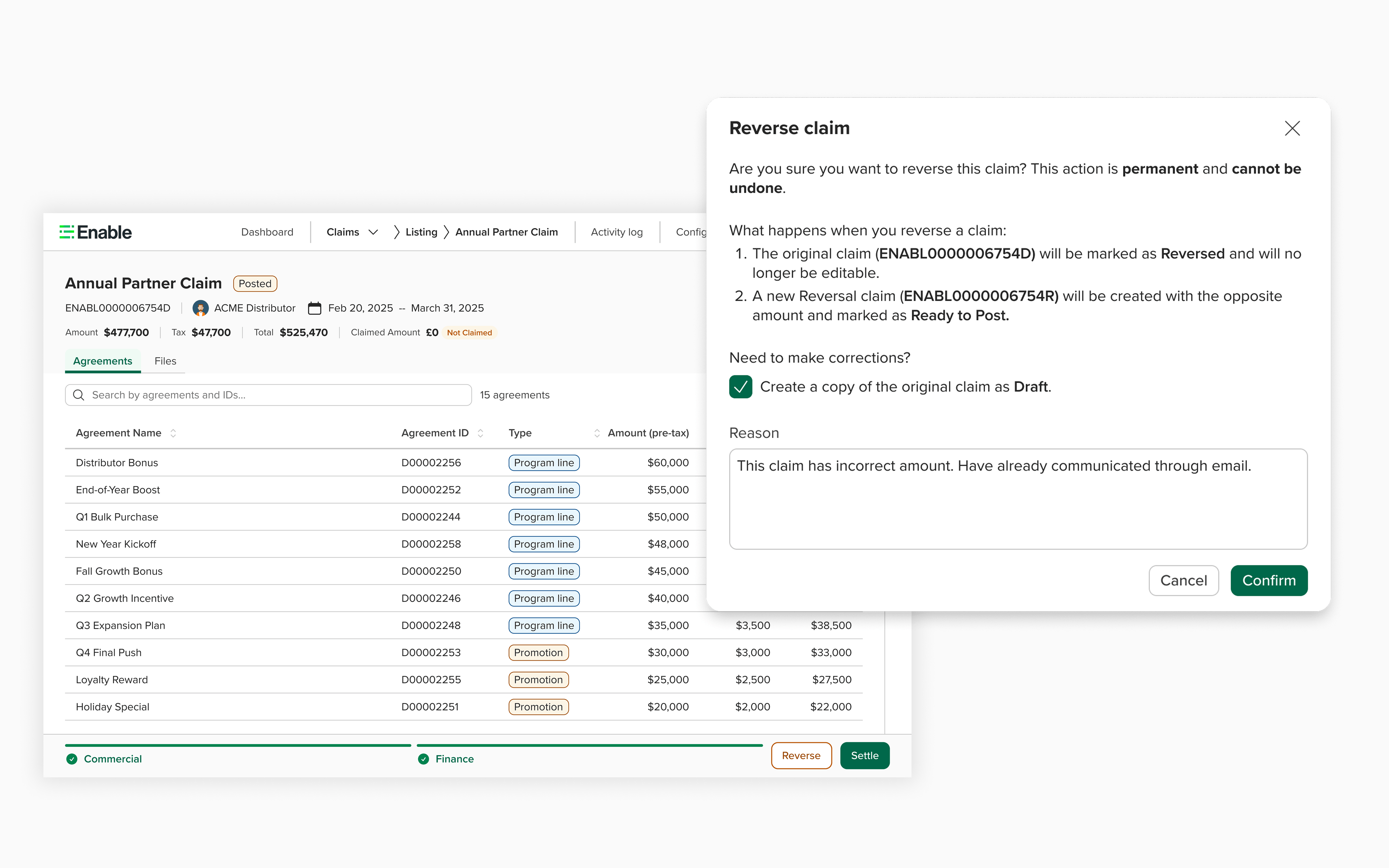 Claim reversal — linked negative claim view