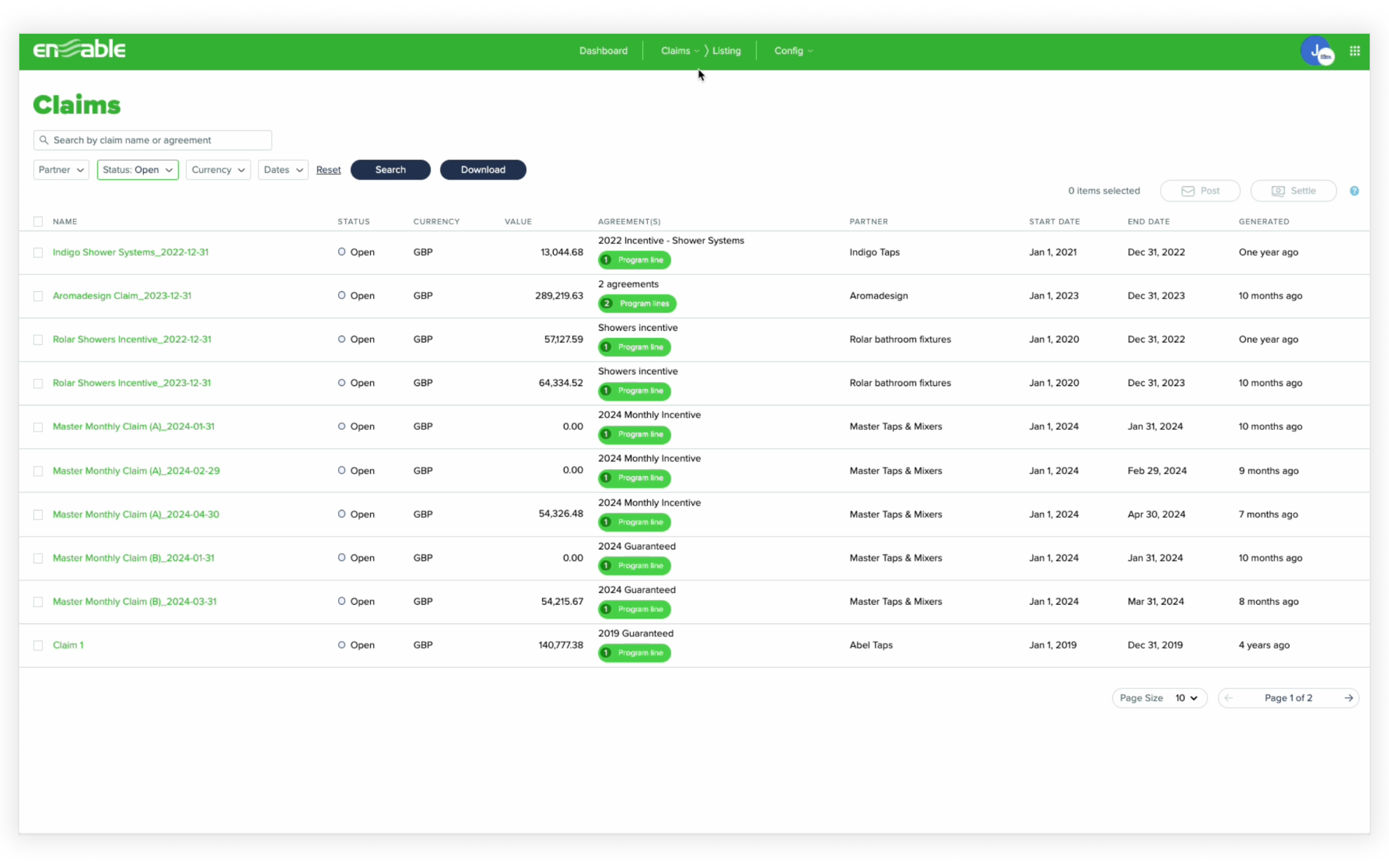 Claims listing before redesign