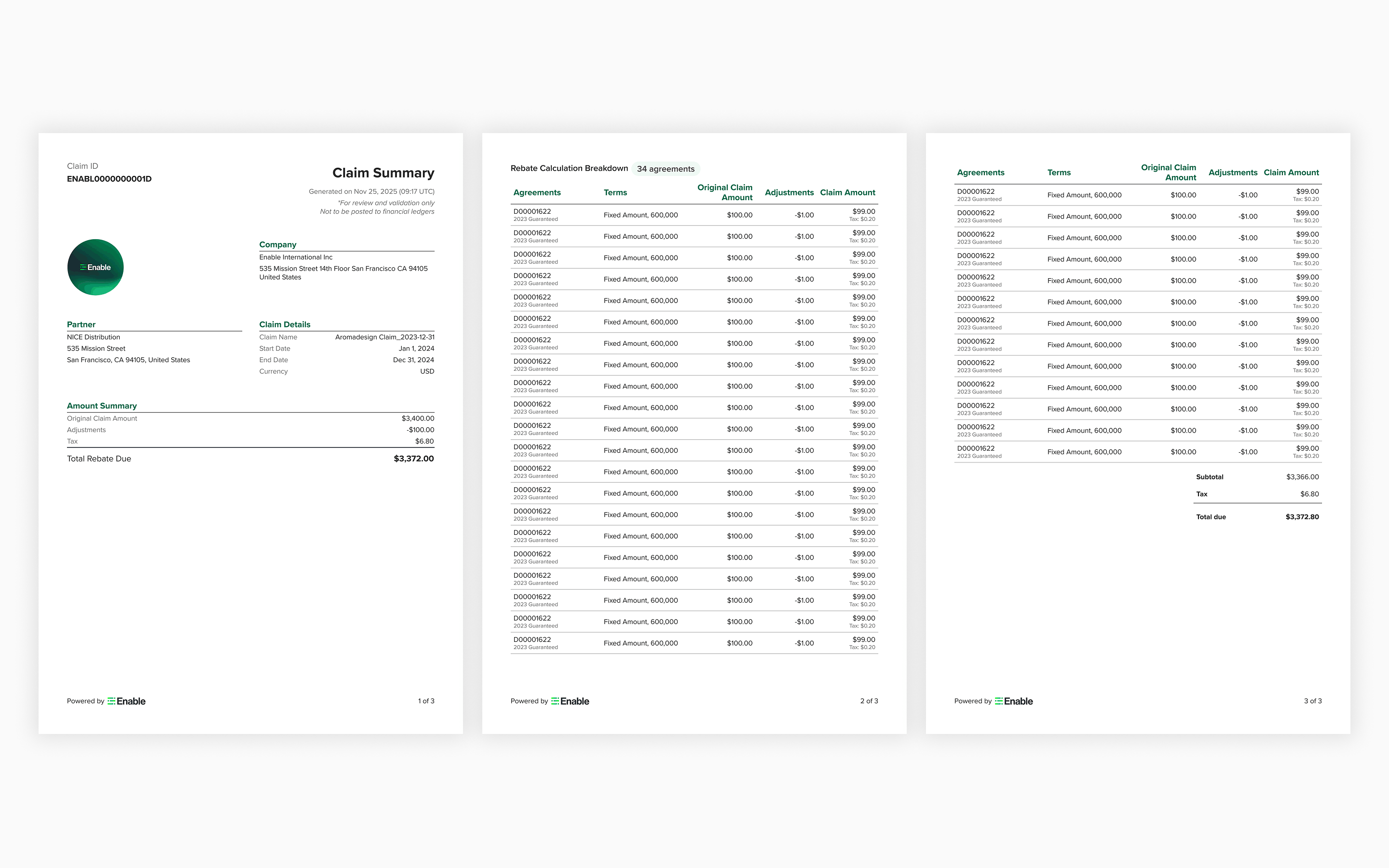 Claim summary PDF — pro forma invoice design